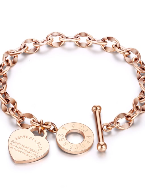 967 - [Rose Gold] Stainless Steel With Rose Gold Plated Classic Heart Bracelets